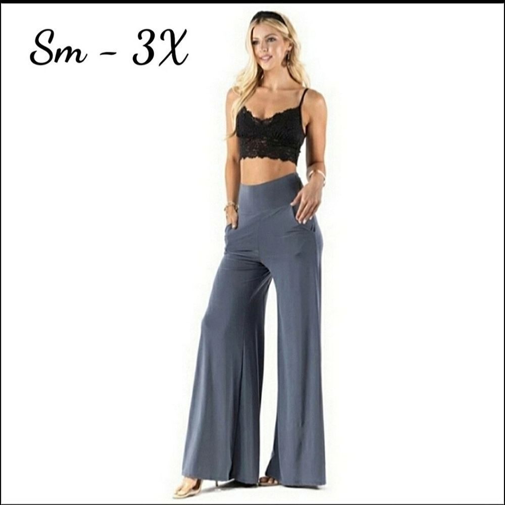SALE Wide Leg Palazzo Pants Gray Plus Size